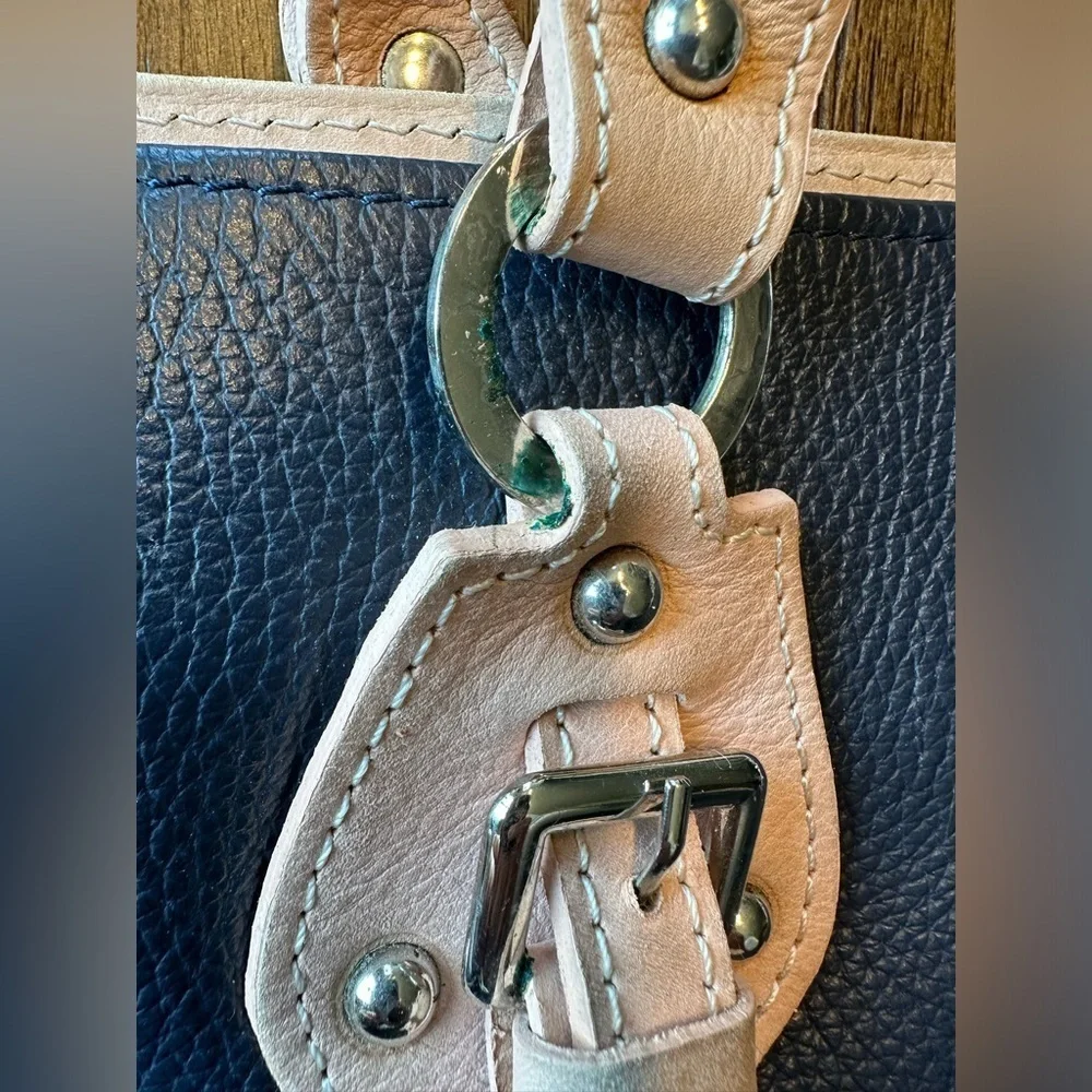 Imedici Navy and Tan Leather Italian Satchel